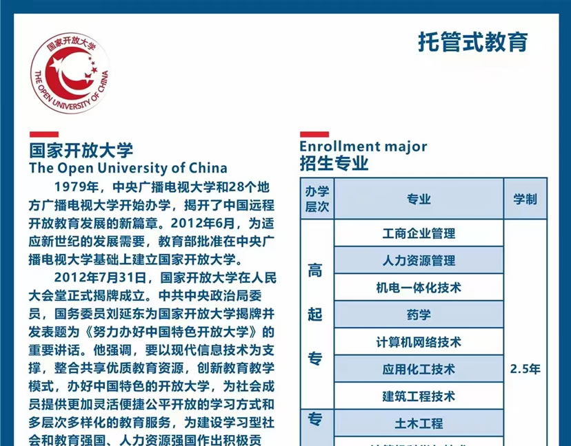 国家开放大学招生专业